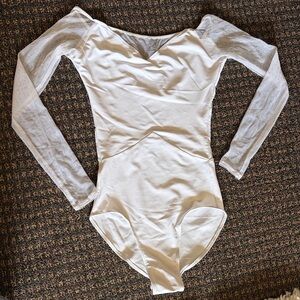 Beautiful white leotard with white dot mesh long sleeves